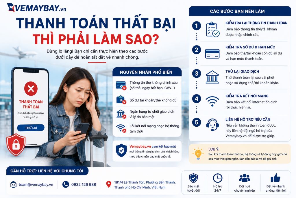 Màn hình hiển thị thông báo giao dịch không thành công khi mua vé trực tuyến