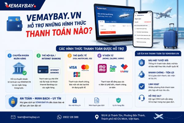 Vemaybay.vn hỗ trợ những hình thức thanh toán nào?