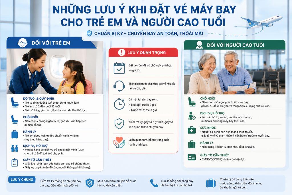 Những lưu ý khi đặt vé máy bay cho trẻ em và người cao tuổi