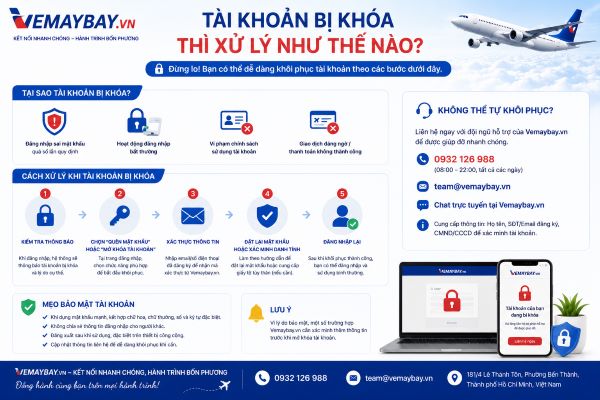 Tài khoản bị khóa thì xử lý như thế nào trên Vemaybay.vn?