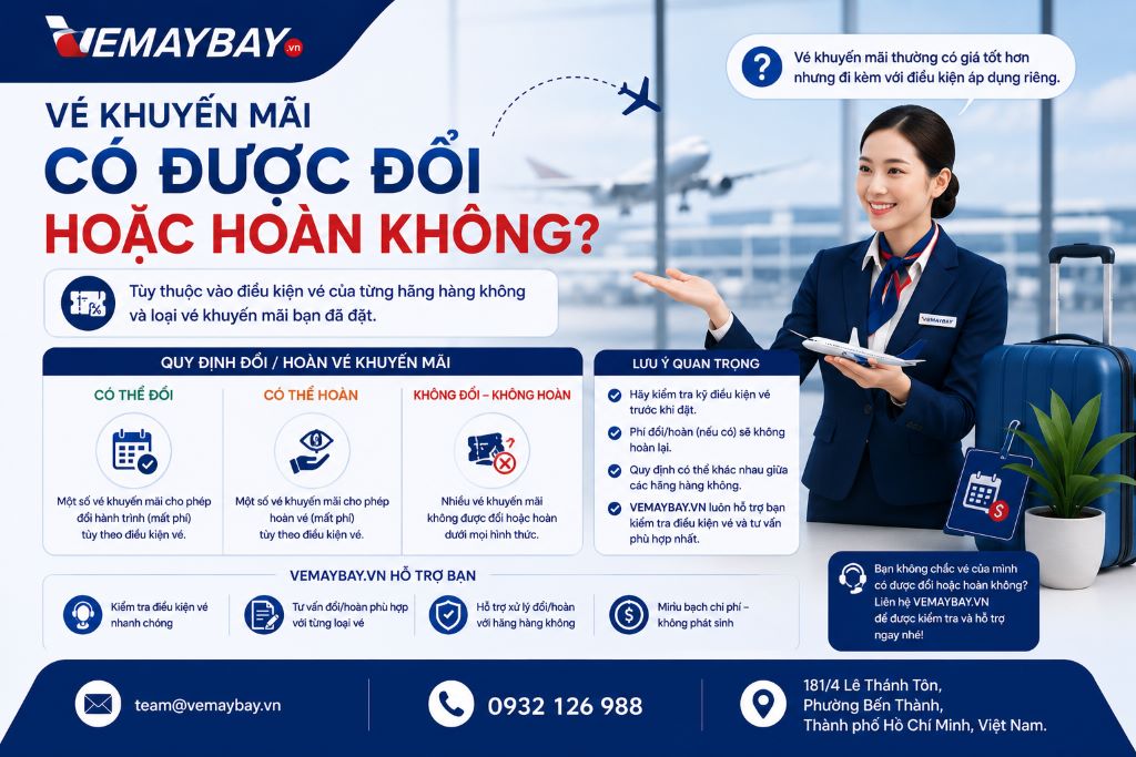 Bảng so sánh điều kiện đổi và hoàn vé khuyến mãi của các hãng hàng không nội địa