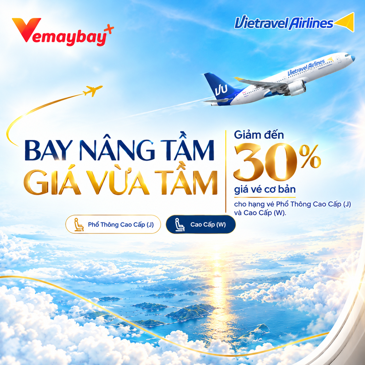 Vietravel Airlines: Giảm 30% Hạng Vé Cao Cấp