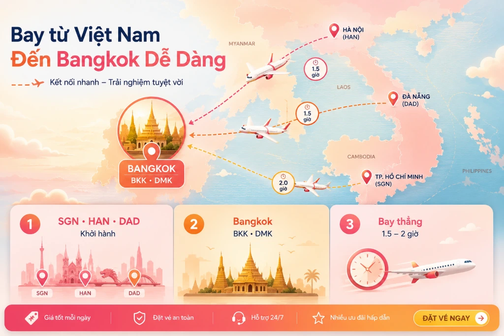 Đặt vé máy bay đi Bangkok từ Việt Nam nhanh chóng, giá ưu đãi