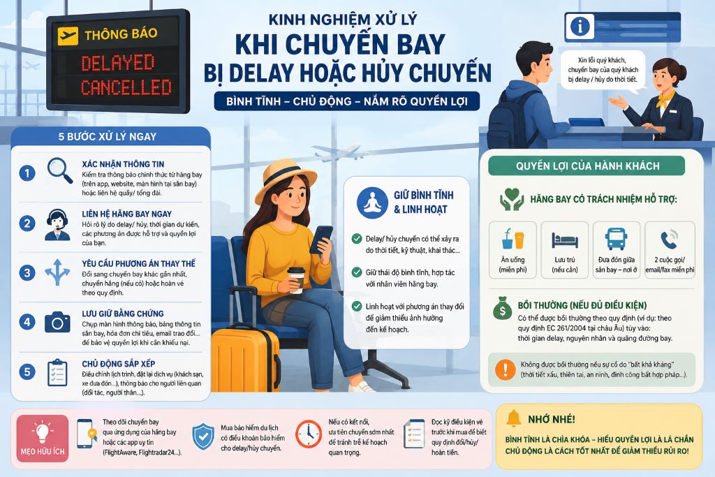 Kinh nghiệm xử lý khi chuyến bay bị delay hoặc hủy chuyến