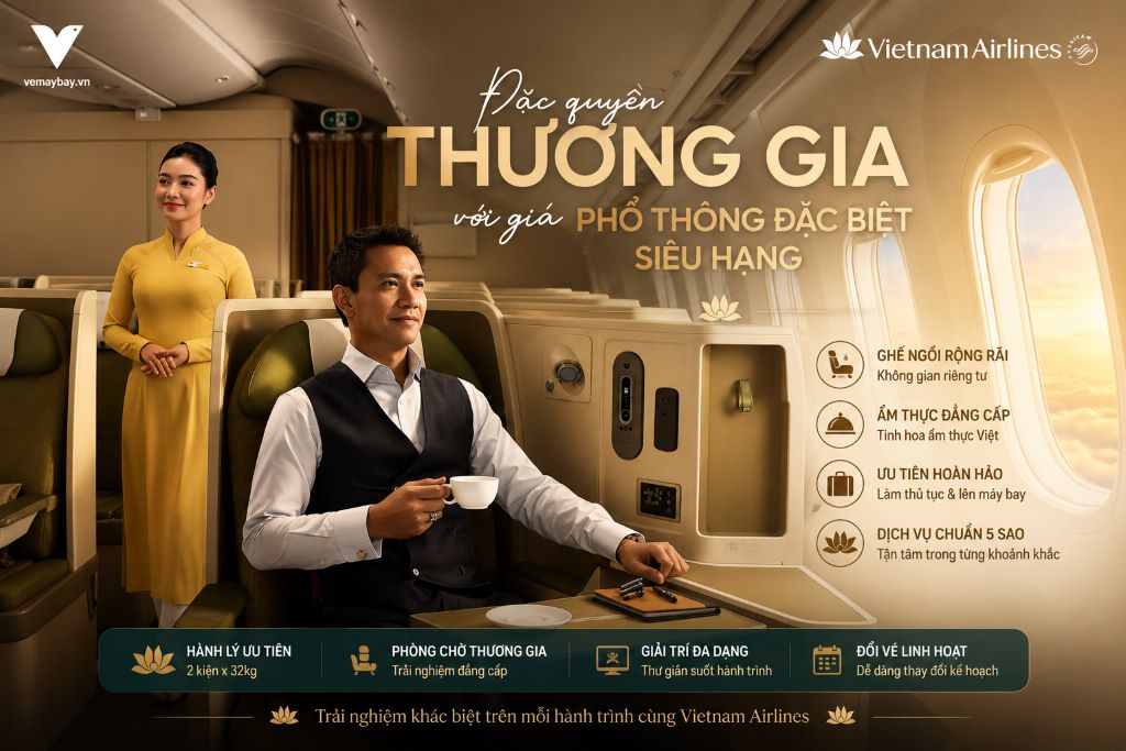 Vietnam Airlines Miễn Phí Nâng Hạng Thương Gia Trên Chặng Hà Nội – TP.HCM