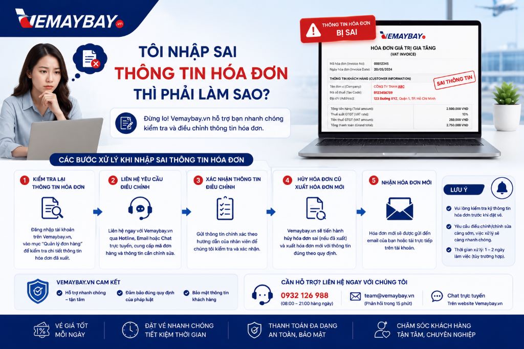 Nhập sai thông tin hóa đơn điện tử vé máy bay phải làm sao?