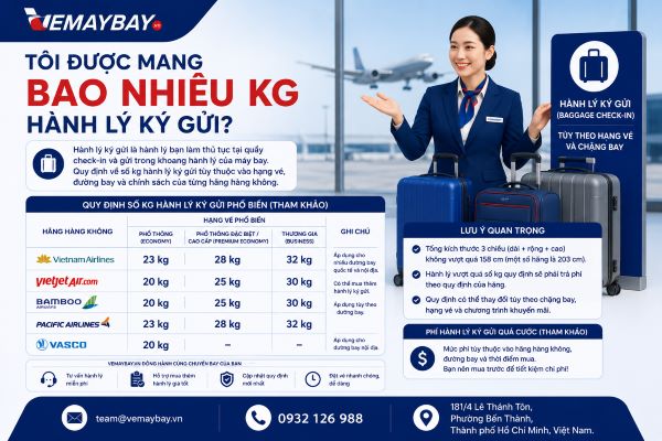 Tôi được mang bao nhiêu kg hành lý ký gửi khi đi máy bay?