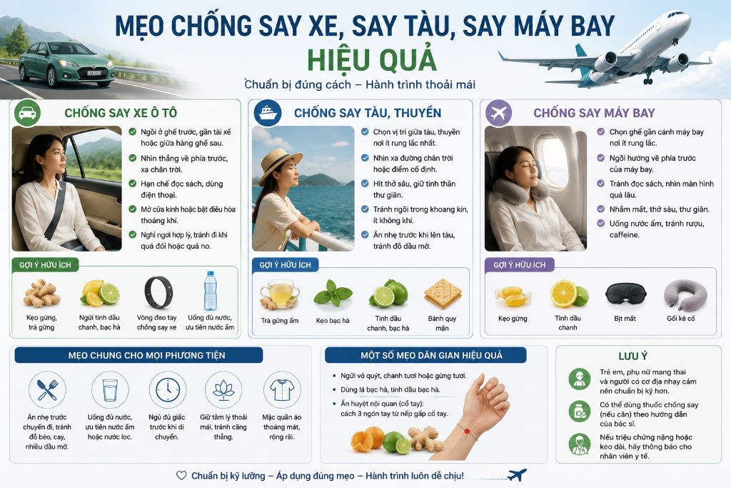 Mẹo chống say xe, say tàu, say máy bay hiệu quả để chuyến đi luôn trọn vẹn