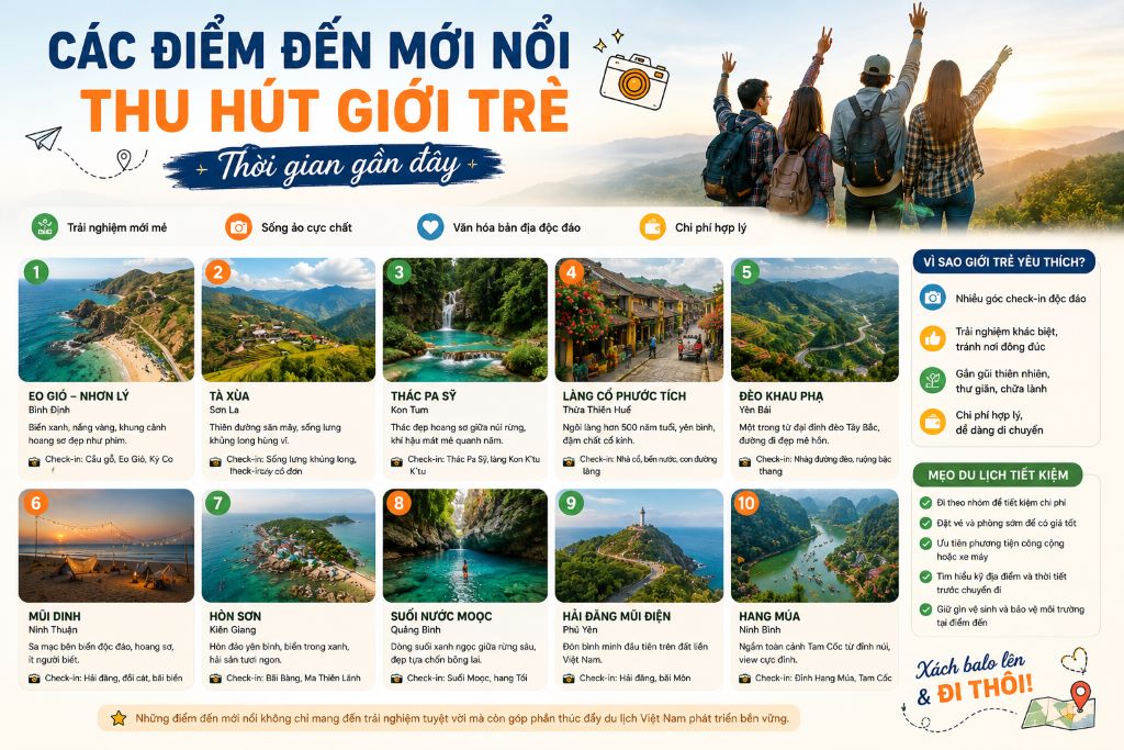 Các điểm đến mới nổi thu hút giới trẻ thời gian gần đây