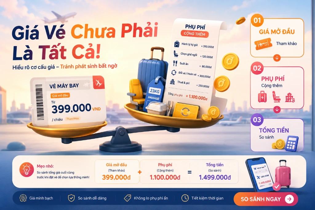 bảng so sánh giá toàn phần giữa các lựa chọn chuyến bay