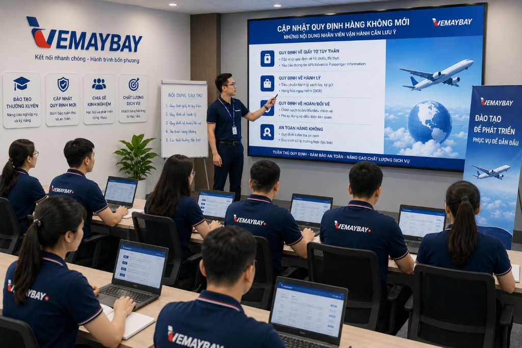 Buổi đào tạo cập nhật quy định hàng không mới cho nhân viên vận hành