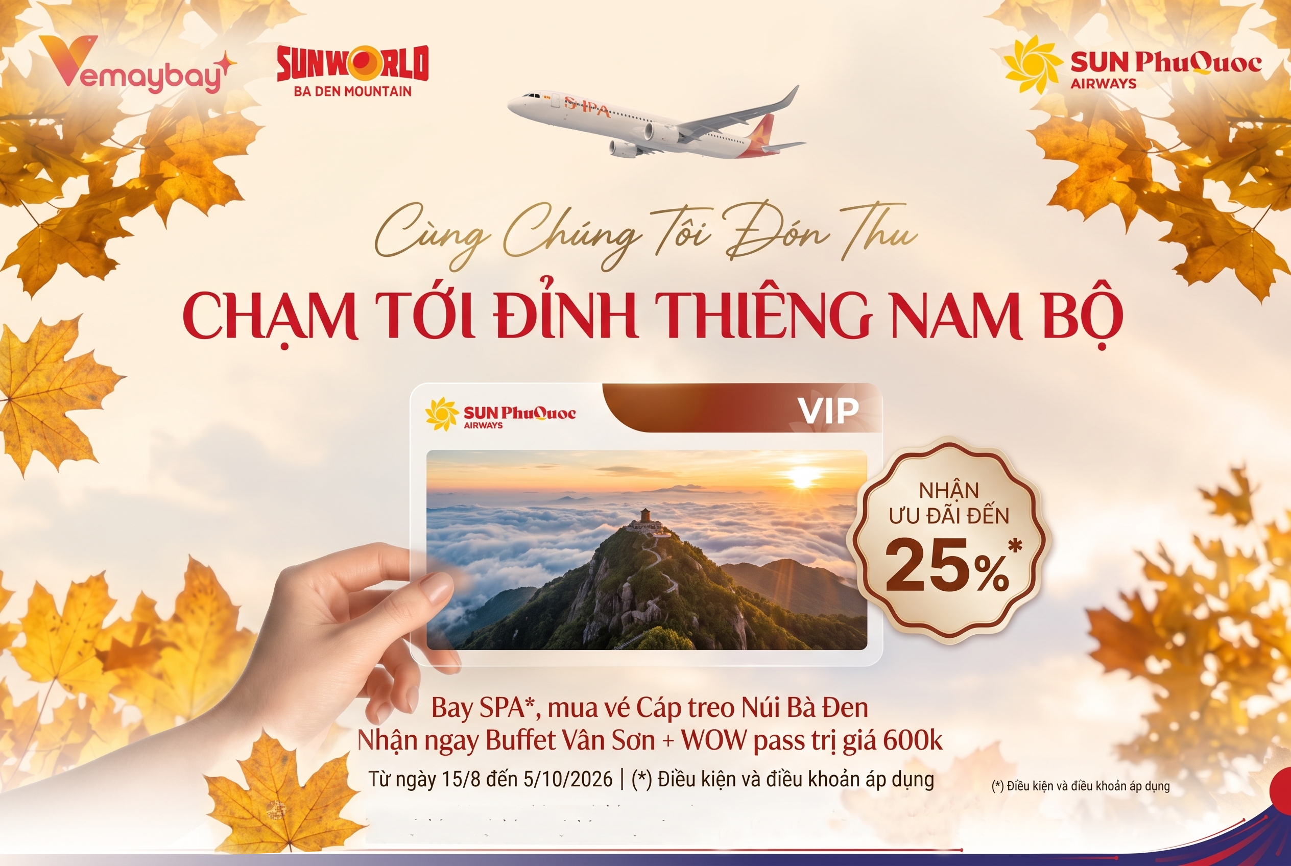 SUN PhuQuoc Airways mở “đại tiệc” ưu đãi mùa thu: Giảm đến 25% giá vé, thêm đặc quyền Núi Bà Đen