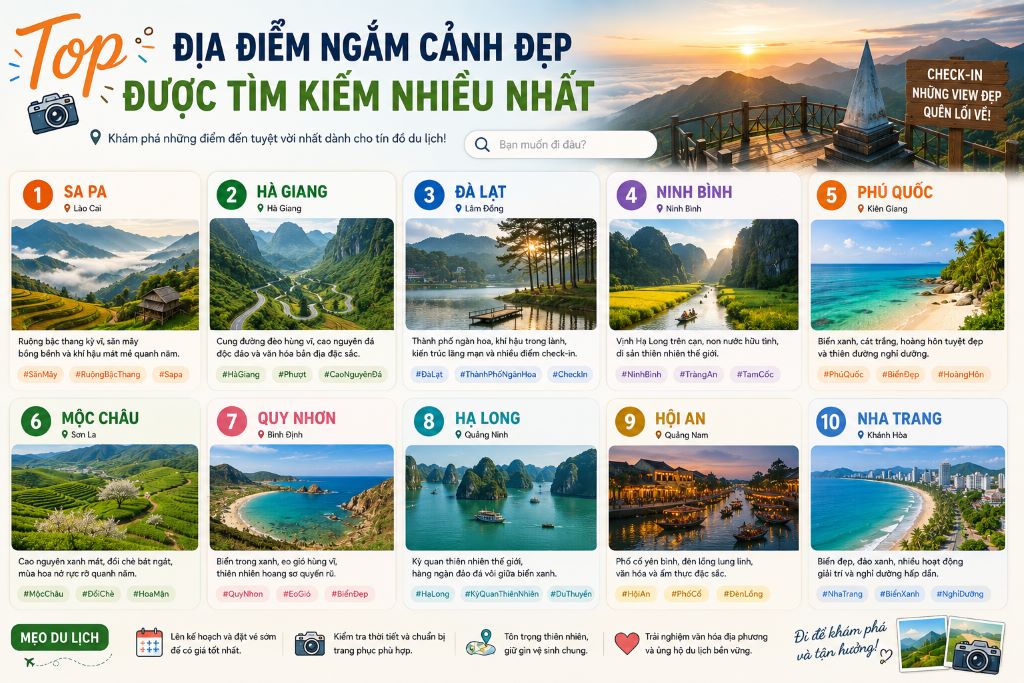Top địa điểm ngắm cảnh đẹp được tìm kiếm nhiều nhất