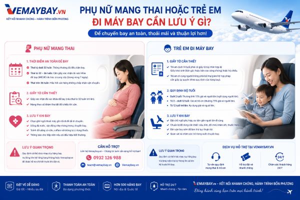 Phụ nữ mang thai hoặc trẻ em đi máy bay cần lưu ý gì?