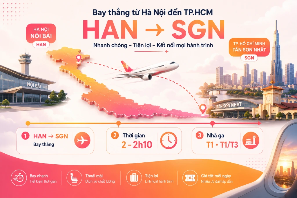 Vé máy bay Hà Nội đi TP. Hồ Chí Minh: chọn vé phù hợp với lịch trình và ngân sách