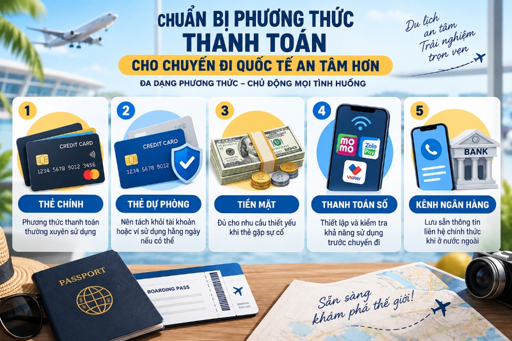 bộ phương thức thanh toán dự phòng cho chuyến đi quốc tế
