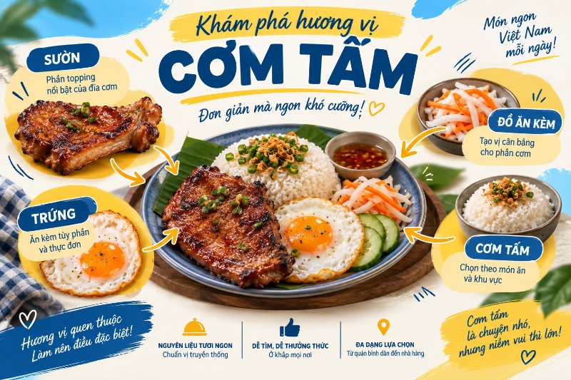 đĩa cơm tấm Đà Nẵng với sườn nướng và trứng