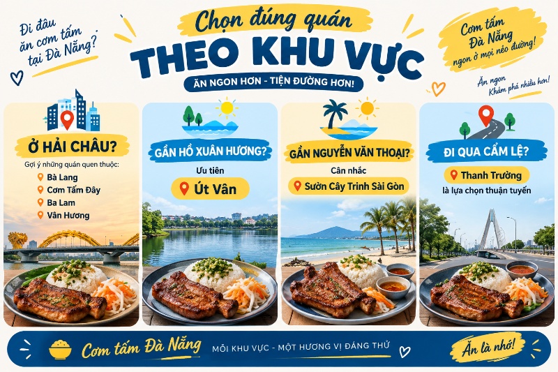 quán cơm tấm khu trung tâm Hải Châu vào buổi trưa