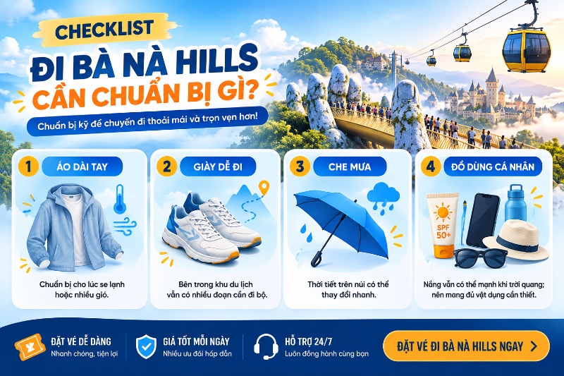 du khách mặc áo khoác tham quan Bà Nà Hills trong mây
