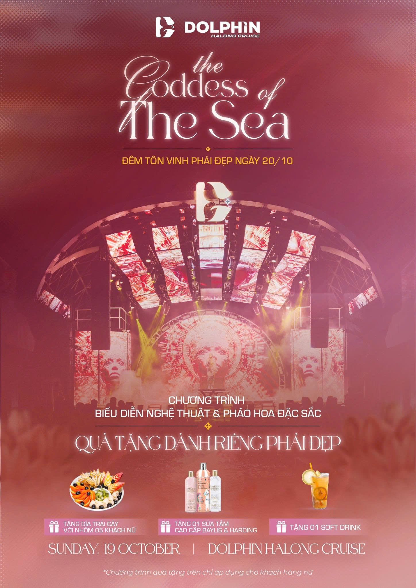 Voucher ăn buffe Hải Sản+ biểu diễn ca nhạc+ bắn pháo hoa chào mừng 20/10 tại Dolphin- Du Thuyền 6* tại Hạ Long