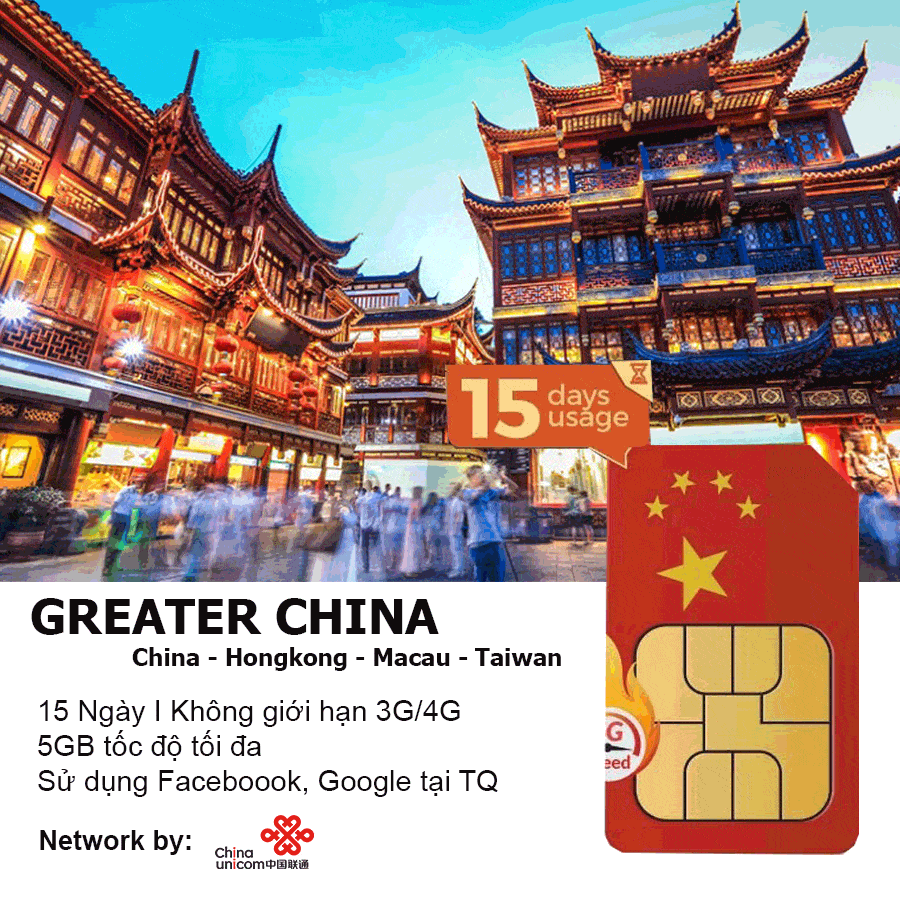 SIM du lịch Trung Quốc 5 ngày 5GB – 15GB data